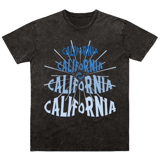 California West Coast Golden State Blue Graphic Mineral Wash T Shirts