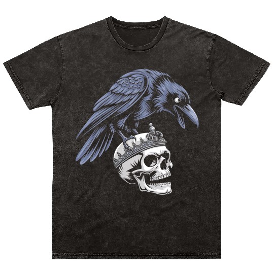 Raven on King Skull Gothic Mineral Wash T Shirts