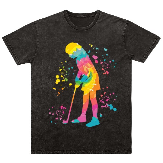 Golfer Colorsplash Kids Miniature Golf Mineral Wash T Shirts