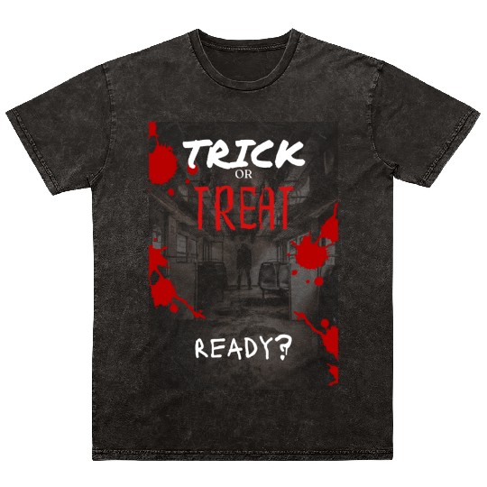Trick or Treat Scary Guy in Train Graphic Mineral Wash T Shirts
