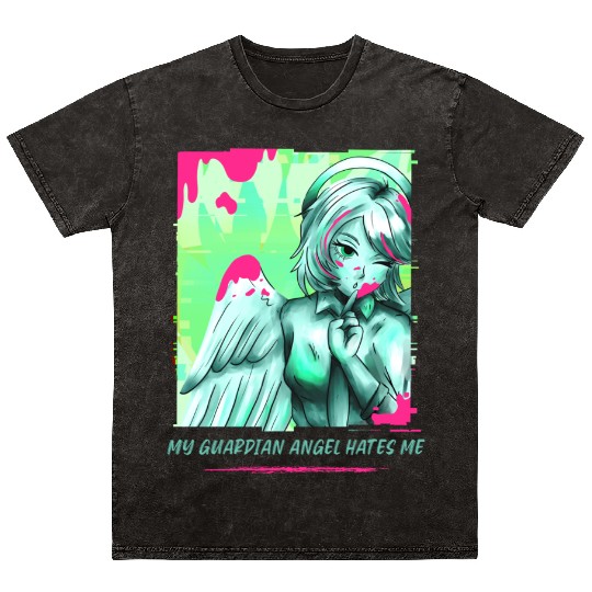 My Guardian Angel Hates Me (Ladies) Mineral Wash T Shirts