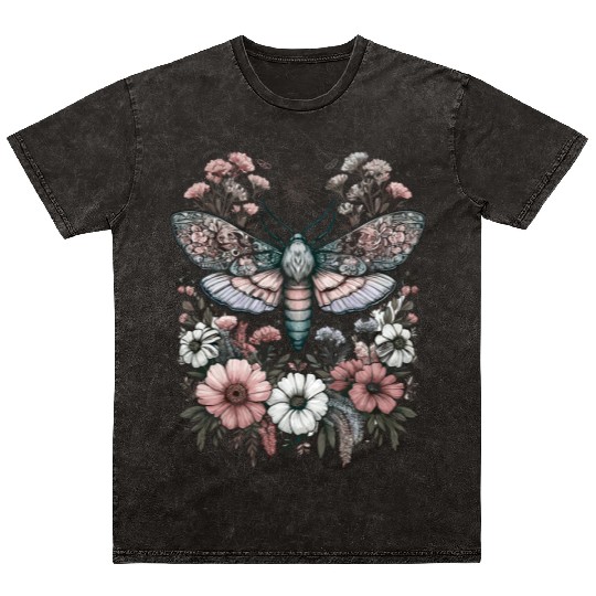 Fairycore Floral Moth Pastel Fairycore Aesthetic Mineral Wash T Shirts