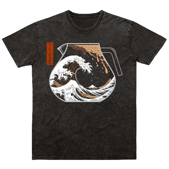 The Great Wave of Coffee Artistic Caffeine Lover Mineral Wash T Shirts