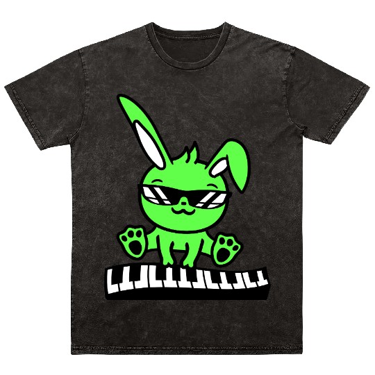 Funny Rabbit Easter Bunny Playing Keyboard Music Mineral Wash T Shirts