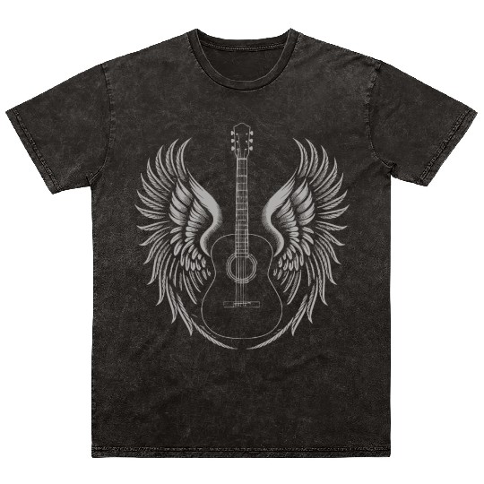 Electric Guitar with Wings Rock and Roll Music Mineral Wash T Shirts