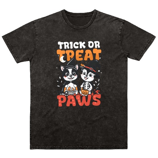 Halloween Dog Trick Or Treat Paws Mineral Wash T Shirts