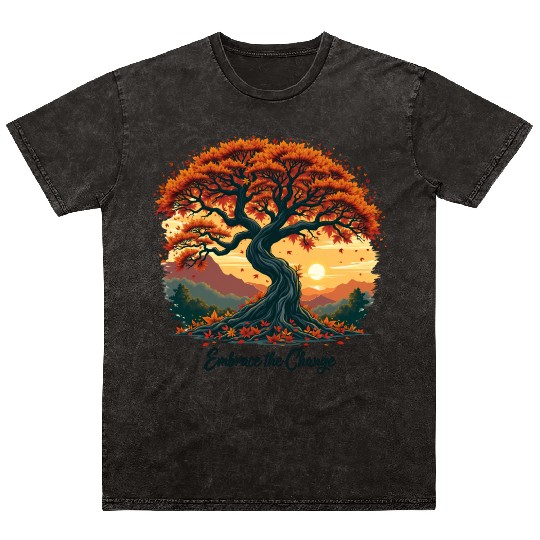 Embrace the Change Autumn Fall Tree Design Mineral Wash T Shirts