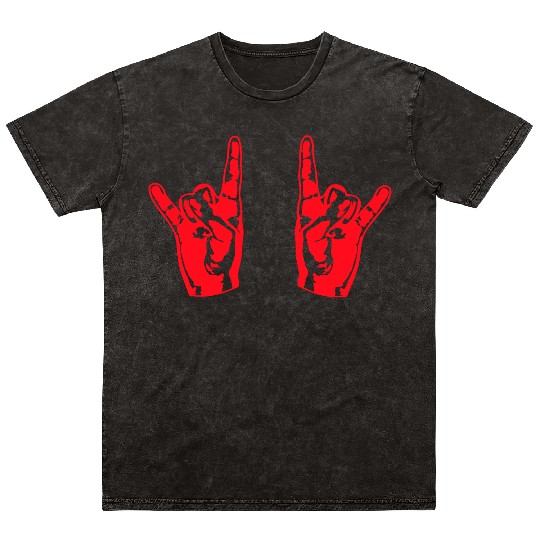 Two heavy metal hard rock horn finger hand gesture Mineral Wash T Shirts