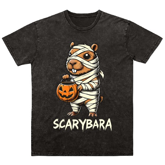 Cute Capybara Mummy Trick or Treat Halloween Mineral Wash T Shirts