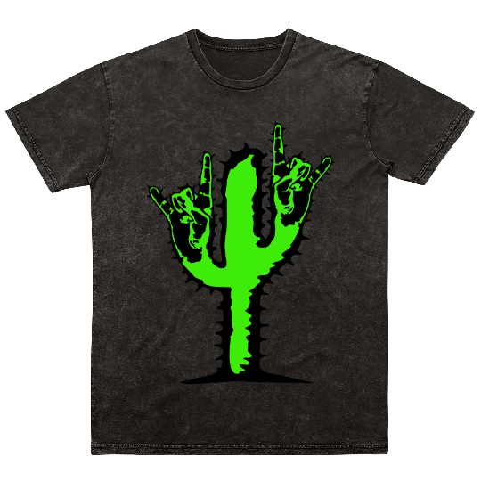 Cactus Plant Heavy Metal Hard Rock Hand Gesture Mineral Wash T Shirts