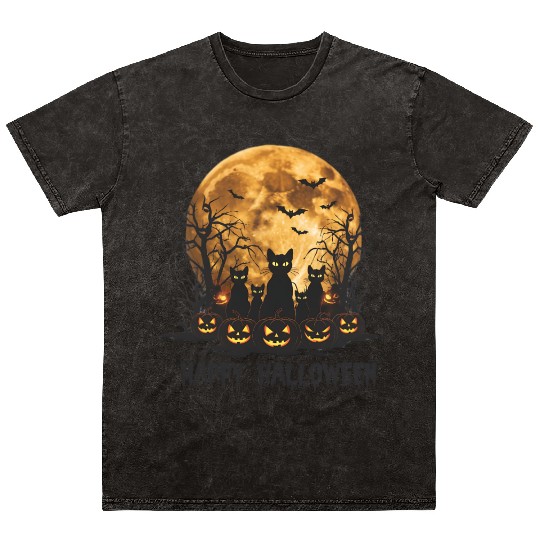 Midnight Cats: Spooky Halloween Night Mineral Wash T Shirts