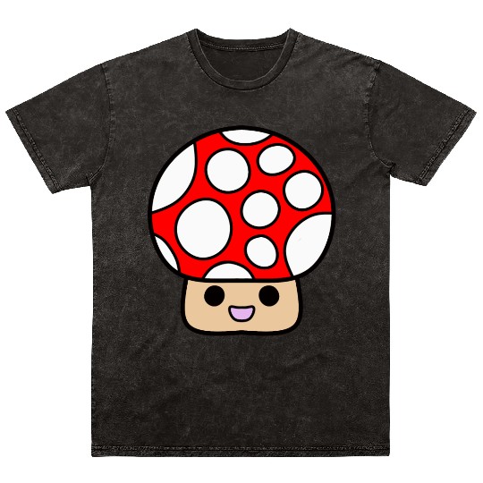Cute Red Mushroom Smiling Mineral Wash T Shirts