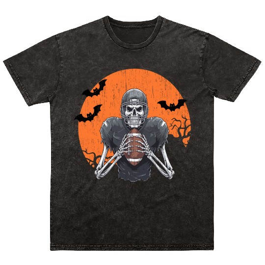 Skeleton Football American Halloween Sports Player Mineral Wash T Shirts
