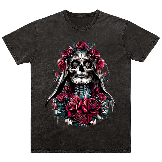 la Santa Muerte Saint Death Mexican Folklore skull Mineral Wash T Shirts
