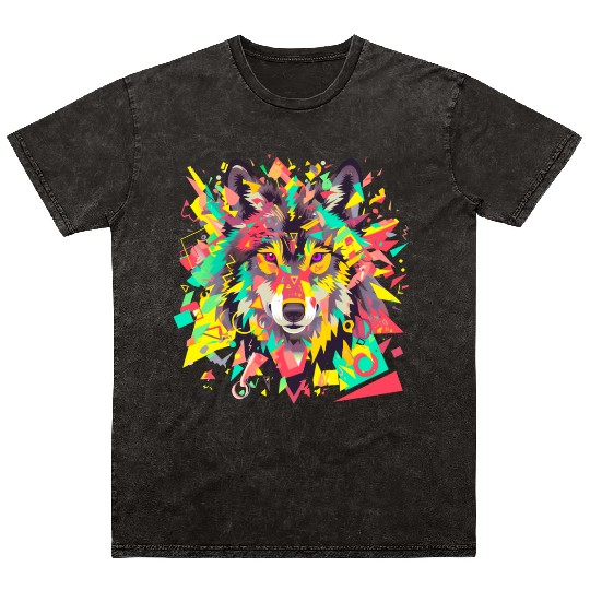 Majestic Pop Art Alpha Wolf - Vibrant Warm Mineral Wash T Shirts