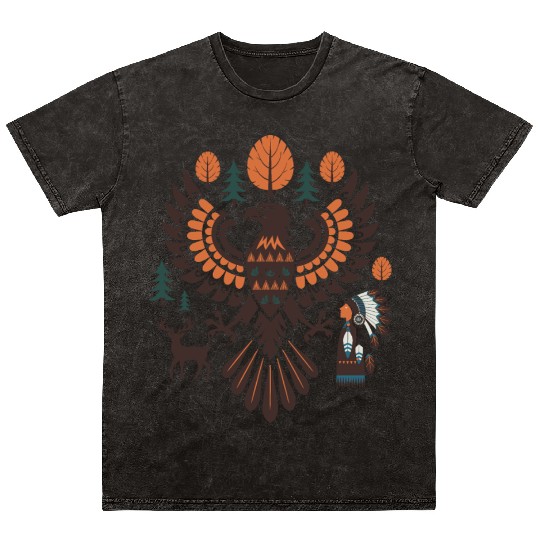 Native American Eagle Design Mineral Wash T Shirts
