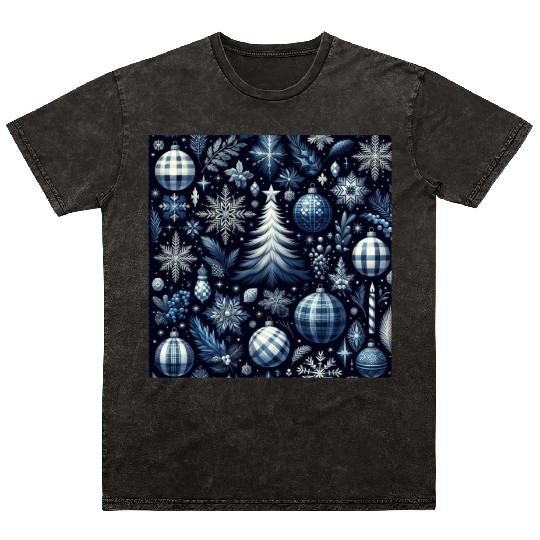 flannel blue and white christmas Mineral Wash T Shirts