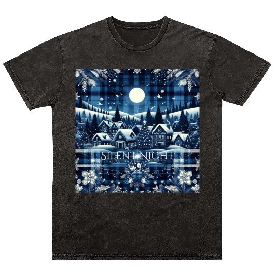 flannel silent night blue and white christmas Mineral Wash T Shirts