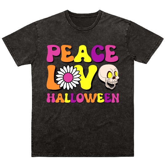 Peace Love Halloween Cute Colorful Trick or Treat Mineral Wash T Shirts