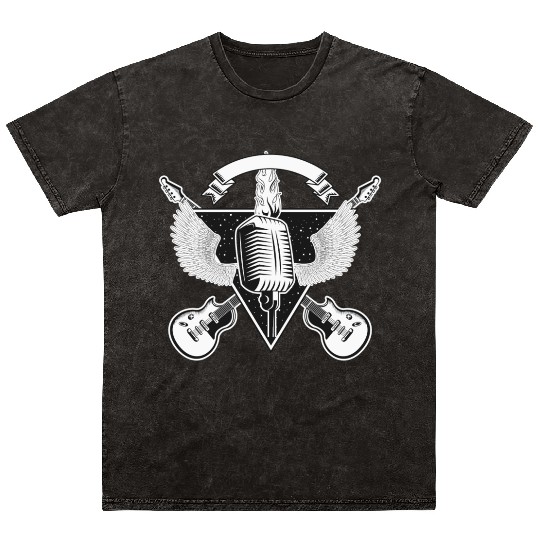 Rock and Roll vintage guitar and microphone Retro Mineral Wash T Shirts