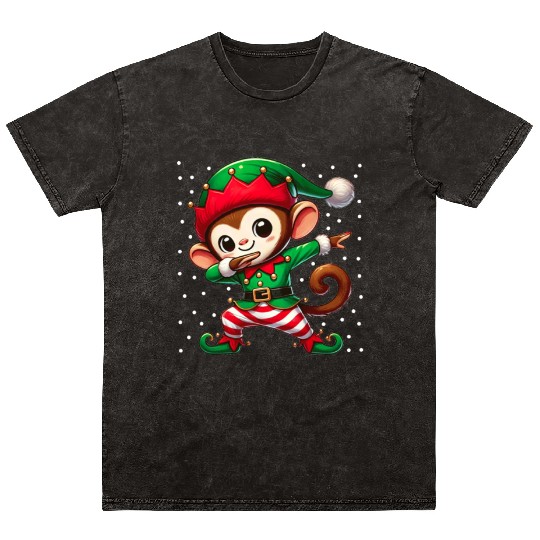 Christmas Monkey Elf Funny Monkey Lover Ape Mineral Wash T Shirts