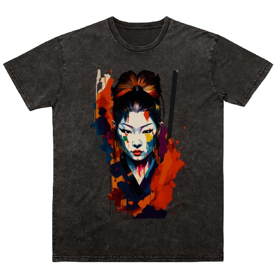 Samurai Warrior Woman – Eye catching Splash Art Mineral Wash T Shirts