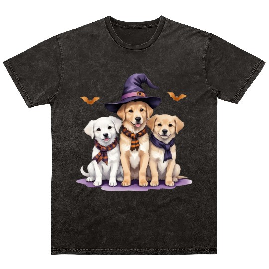 Golden Retriever Halloween Spooky Dog Halloween Mineral Wash T Shirts