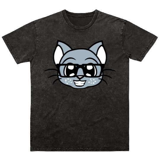 Nerd Cat Horn-rimmed Glasses Geek Smart Kitten Fun Mineral Wash T Shirts