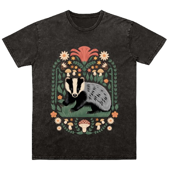 Cottagecore Badge and Mushrooms Harmony Mineral Wash T Shirts