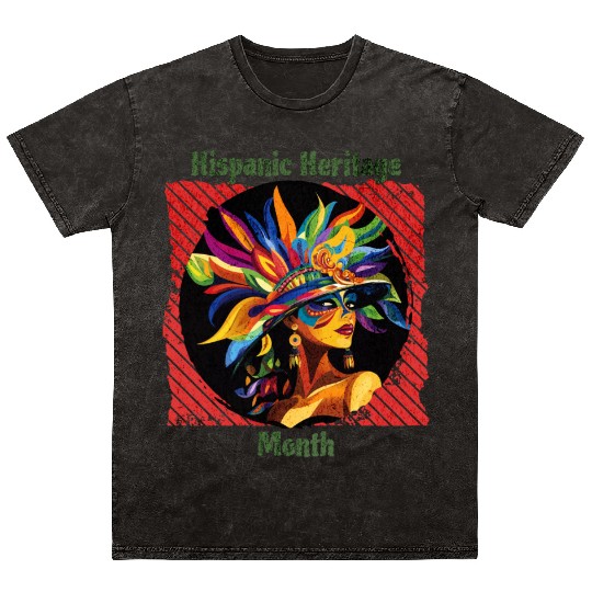 Elegant Hispanic Heritage Month Feathered Mask Mineral Wash T Shirts