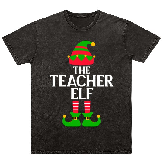 The Teacher Elf Christmas Mineral Wash T Shirts