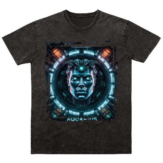 Zodiac sign Aquarius in cyberpunk era Future Mineral Wash T Shirts