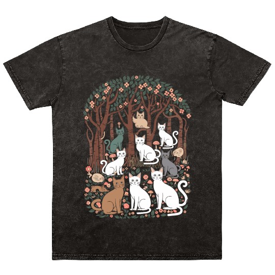 Cottagecore Cats in enchanting Forest Mineral Wash T Shirts