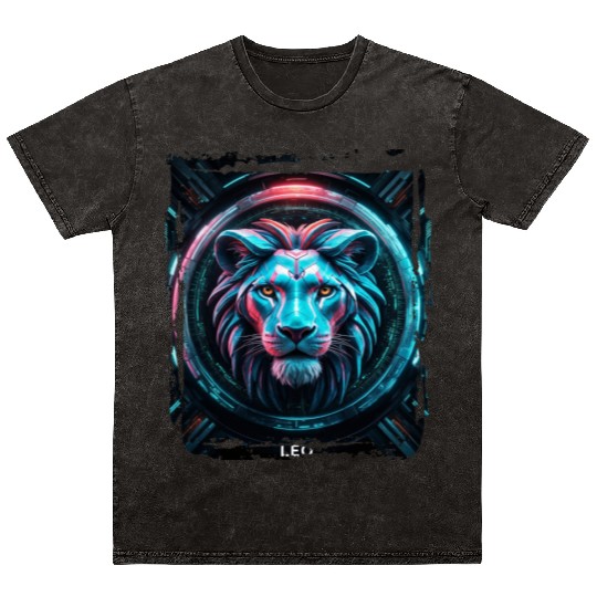 Zodiac sign Leo in cyberpunk era Future Mineral Wash T Shirts