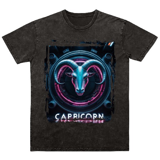 Zodiac sign Capricorn in cyberpunk era Future Mineral Wash T Shirts