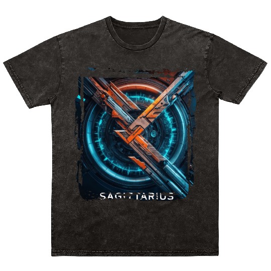 Zodiac sign Sagittarius in cyberpunk era Future Mineral Wash T Shirts