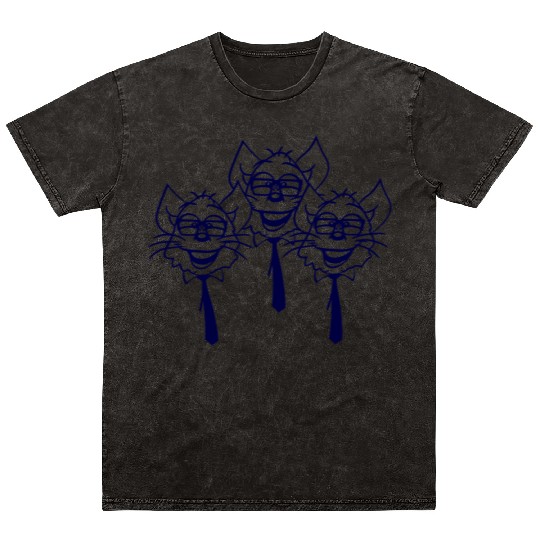 3 Smart Nerd Cats Horn-Rimmed Glasses Geek Tie Fun Mineral Wash T Shirts