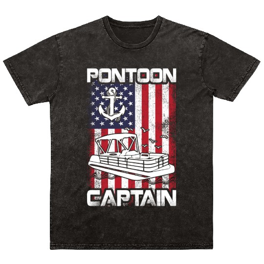 Pontoon Captain Patriotic 4th of July Family Mineral Wash T Shirts