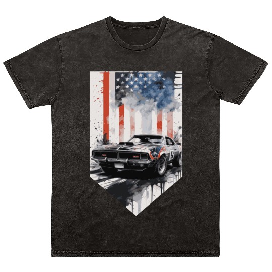Rev up your patriotism - Muscle car and usa flag Mineral Wash T Shirts