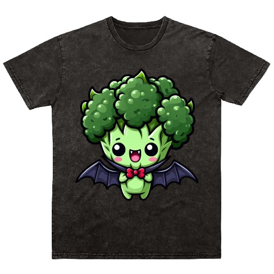 Cute Halloween Broccoli Vampire Cartoon Mineral Wash T Shirts