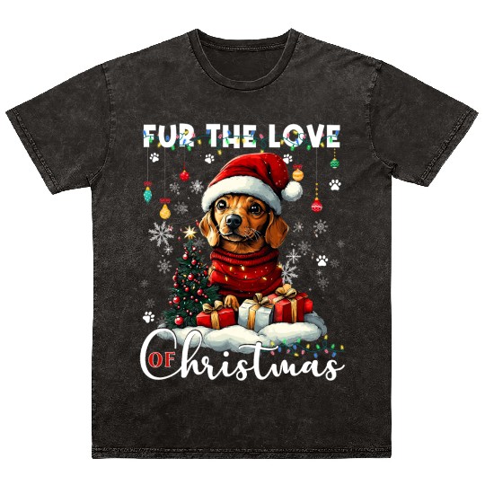 Dachshund Christmas Tree Lights Decorations Dog Mineral Wash T Shirts