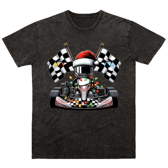 Go Kart Racing Karting Go Kart Racer Christmas Hat Mineral Wash T Shirts