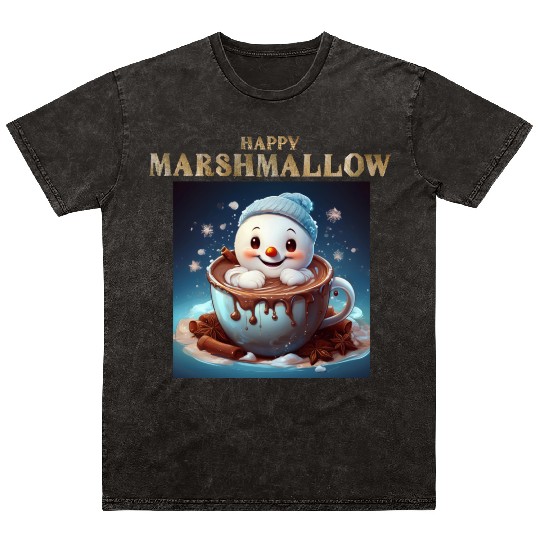 Happy Marshmallow: A Winter Hug in a Mug Mineral Wash T Shirts