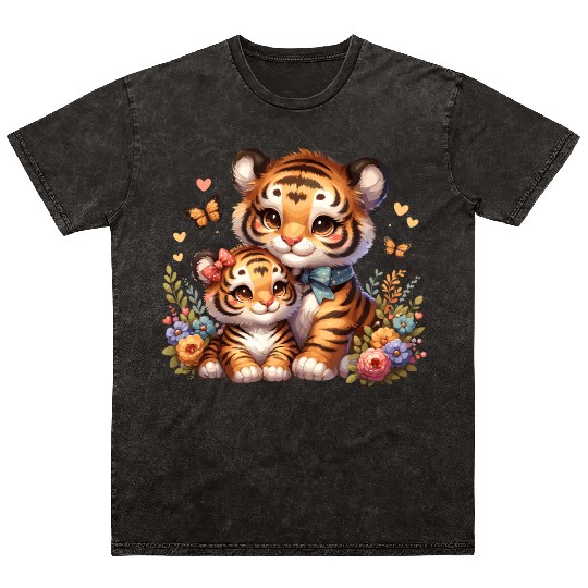 Adorable Tiger Cubs Surrounded by Butterflies and Mineral Wash T Shirts
