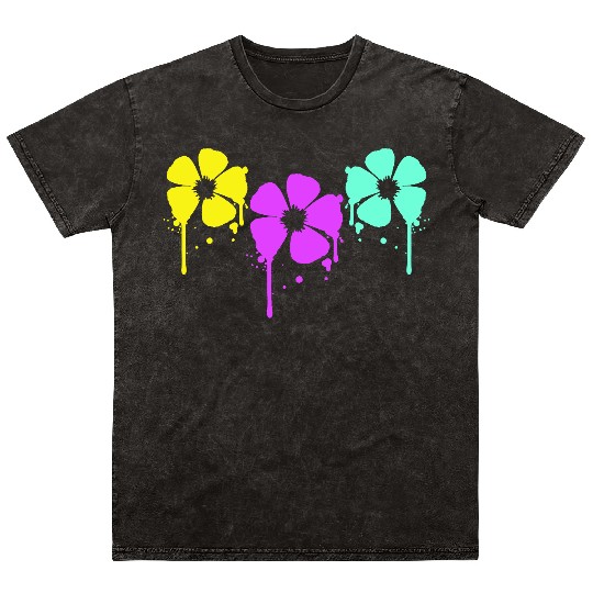 Flowers Colorful Graffiti Drop Spray Spring Summer Mineral Wash T Shirts