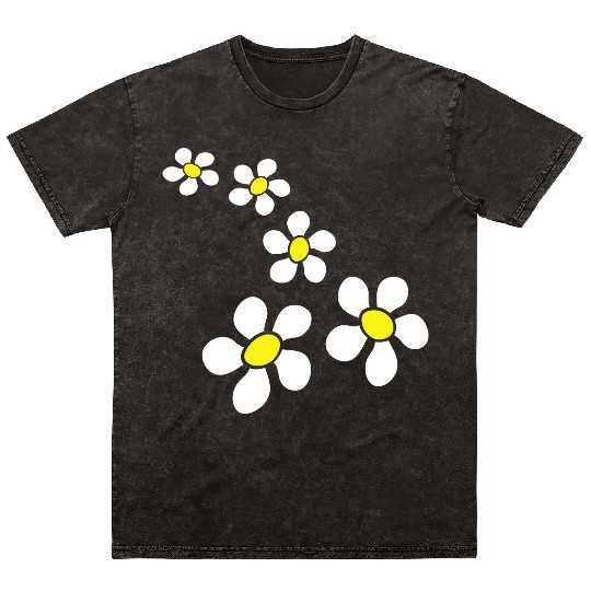 Many Pretty Daisy Flowers Decorative Flower Design Mineral Wash T Shirts