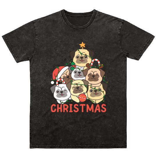 Pug Christmas Tree Merry Christmas Mineral Wash T Shirts