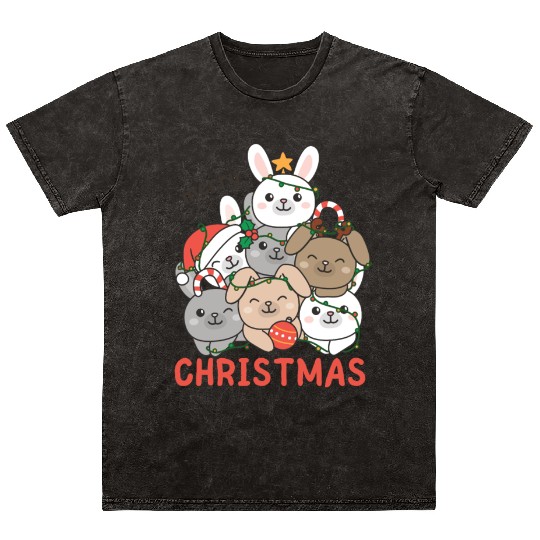 Bunny Christmas Tree Merry Christmas Mineral Wash T Shirts