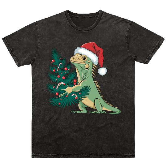 Christmas Tree Santa Iguana Mineral Wash T Shirts