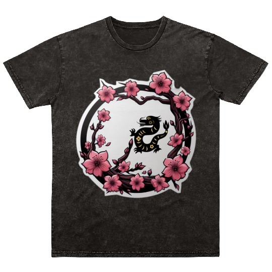 Dragon Inside Cherry Blossoms Mineral Wash T Shirts